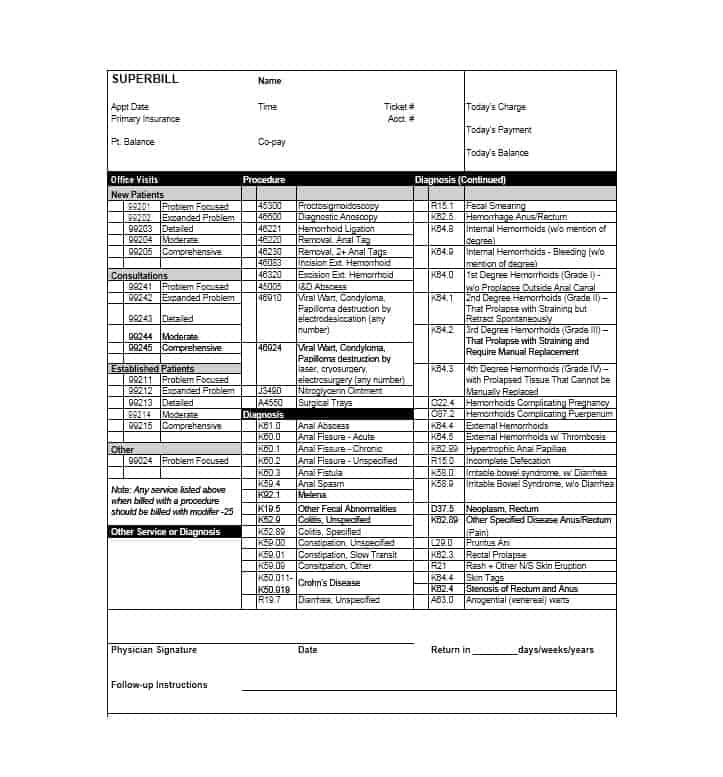 Gynecology Practice Superbill Template Pdf Medical Office Forms